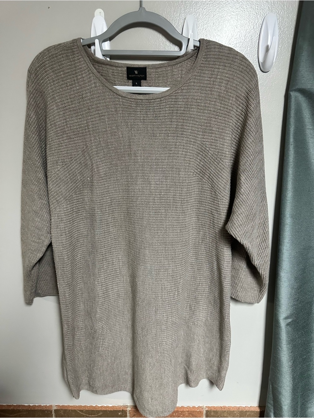 Worthington Taupe Ribbed Crew Neck Sweater